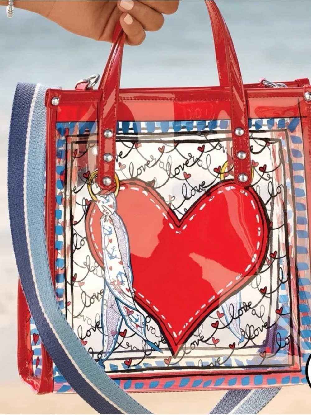 Brighton Love Clear PVC Tote Red Heart Blue Strap Shoulder Crossbody Bag
